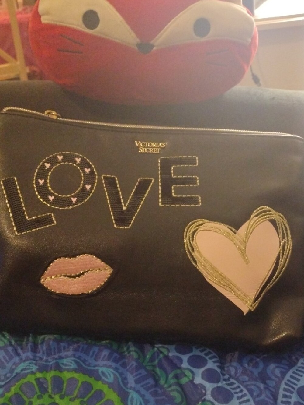 Victoria's Secret Black Toiletry Pouch with Gold Logo